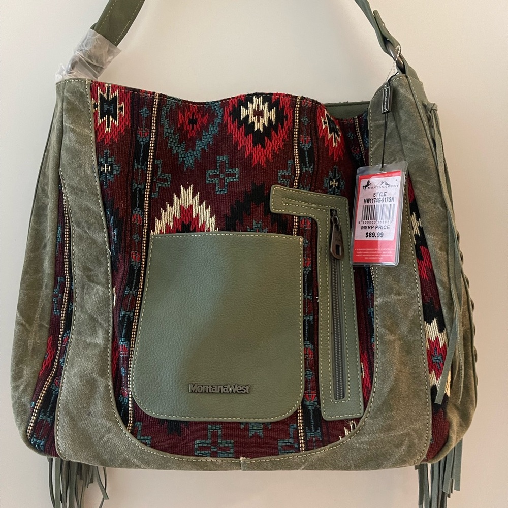 Montana West Red and Green Patterned Shoulder Bag